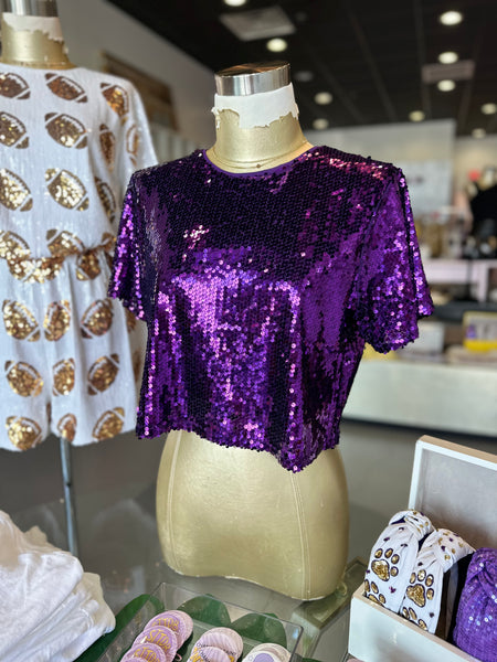 Sequined Crop Top - Light purple/sequins - Ladies